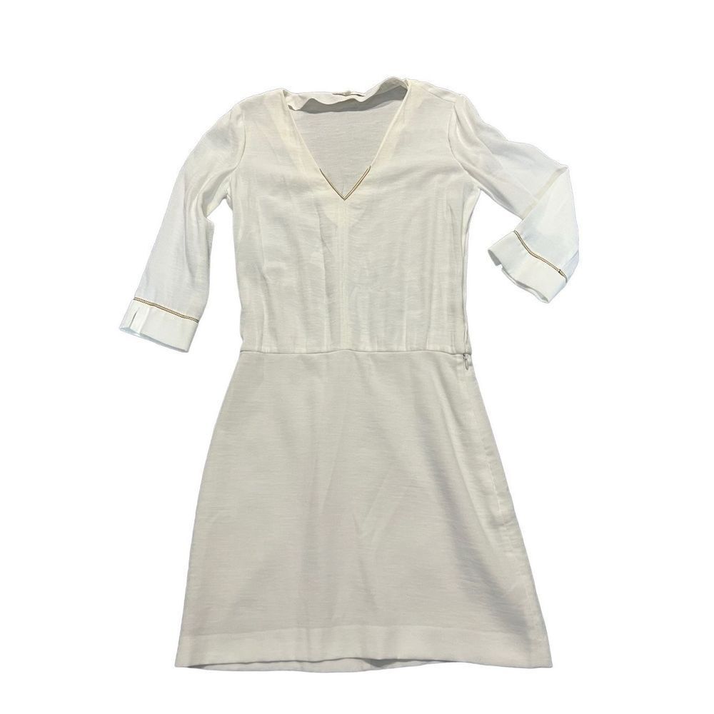 Maje white dress side zip v-neck 3/4 sleeve size 2